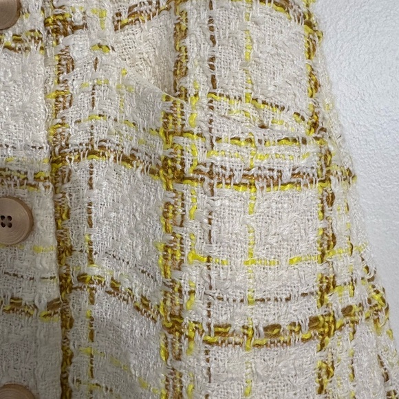 CAbi  Coco Chanel style Tweed Yellow and Cream Plaid A-Line Skirt Size 8 - Picture 5 of 9